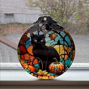 Stained Glass Black Cat & Pumpkin Suncatcher/Christmas Ornament